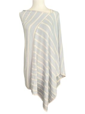 J. McLaughlin Betsy Striped Knit Poncho Blue White Asymmetrical Lightweight O/S